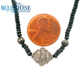 Black Spinel Beaded Necklace w/ Three Diamond Beads - 17.25"